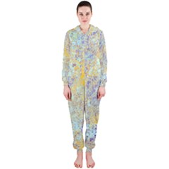 Abstract Earth Tones With Blue  Hooded Jumpsuit (ladies) 