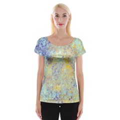 Abstract Earth Tones With Blue  Women s Cap Sleeve Top