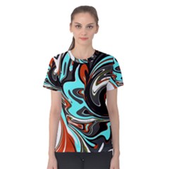 Abstract in Aqua, Orange, and Black Women s Cotton Tees