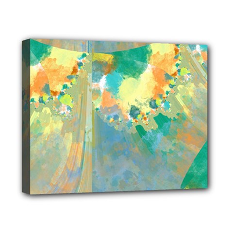 Abstract Flower Design In Turquoise And Yellows Canvas 10  X 8  by digitaldivadesigns