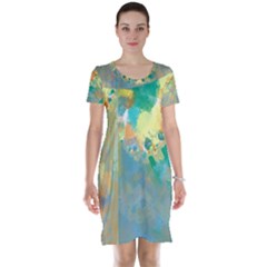 Abstract Flower Design In Turquoise And Yellows Short Sleeve Nightdresses by digitaldivadesigns