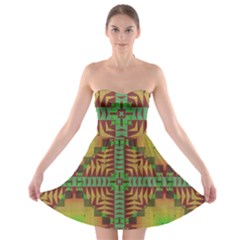 Tribal Shapes Pattern Strapless Bra Top Dress by LalyLauraFLM