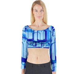 Retro Pattern 1971 Blue Long Sleeve Crop Top by ImpressiveMoments