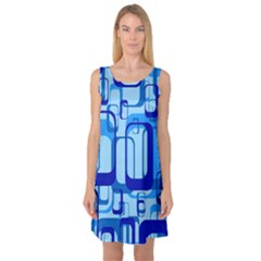 Retro Pattern 1971 Blue Sleeveless Satin Nightdresses