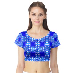 Retro Blue Pattern Short Sleeve Crop Top by ImpressiveMoments