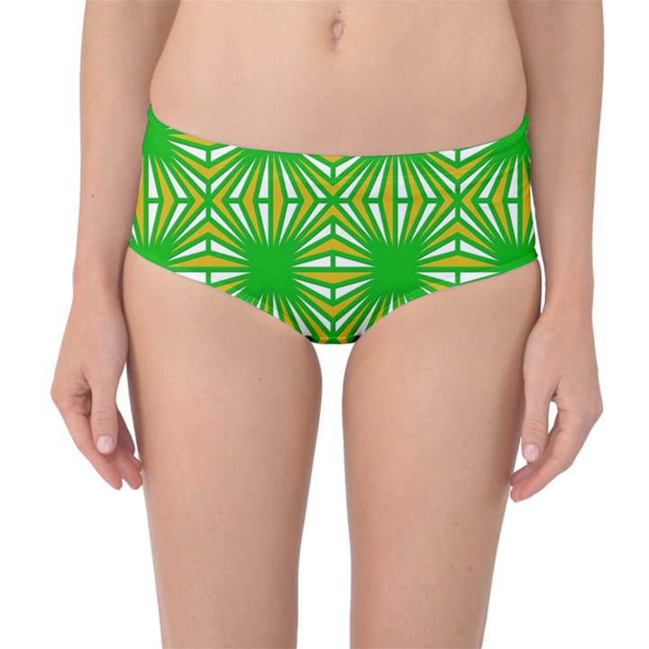 Retro Green Pattern Mid-Waist Bikini Bottoms