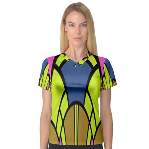 Distorted Symmetrical Shapes Women s V-neck Sport Mesh Tee by LalyLauraFLM