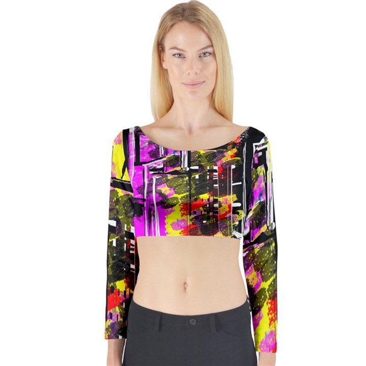 Abstract City View Long Sleeve Crop Top