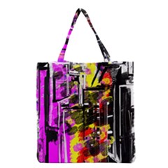 Abstract City View Grocery Tote Bags by digitaldivadesigns