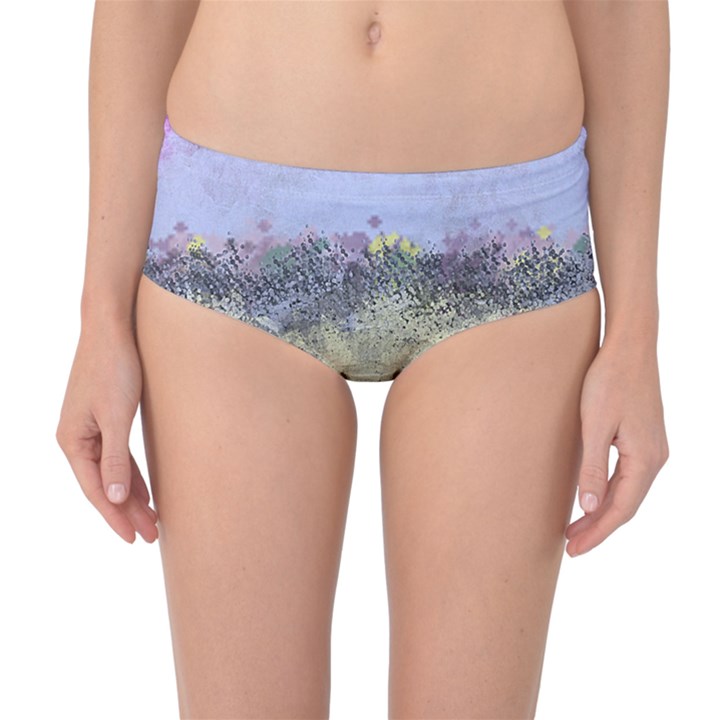 Abstract Garden in Pastel Colors Mid-Waist Bikini Bottoms