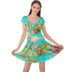 Abstract Garden In Aqua Cap Sleeve Dresses by digitaldivadesigns