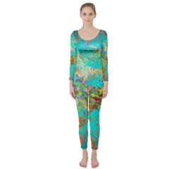 Abstract Garden In Aqua Long Sleeve Catsuit by digitaldivadesigns