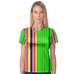 Hot Stripes Rainbow Women s V-neck Sport Mesh Tee