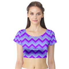 Chevron Blue Short Sleeve Crop Top by ImpressiveMoments