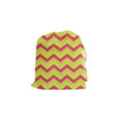 Chevron Yellow Pink Drawstring Pouches (small)  by ImpressiveMoments