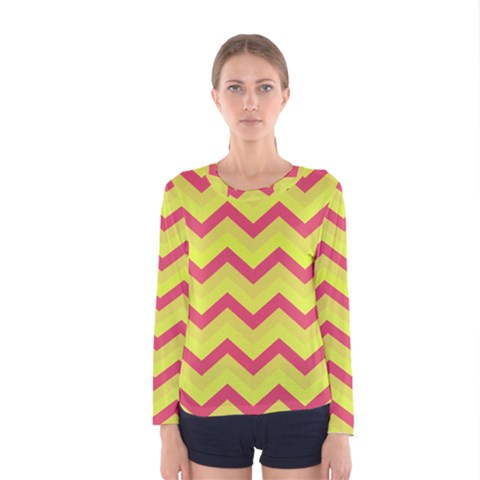 Chevron Yellow Pink Women s Long Sleeve T-shirts by ImpressiveMoments