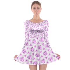 Sweet Doodle Pattern Pink Long Sleeve Skater Dress