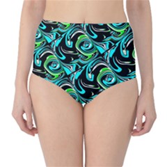 Bright Aqua, Black, And Green Design High-waist Bikini Bottoms by digitaldivadesigns