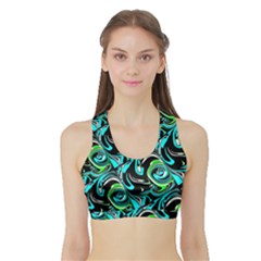 Bright Aqua, Black, And Green Design Women s Sports Bra With Border by digitaldivadesigns