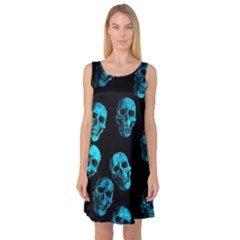 Skulls Blue Sleeveless Satin Nightdresses