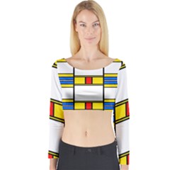 Colorful Squares And Rectangles Pattern Long Sleeve Crop Top by LalyLauraFLM