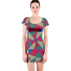 Shapes In Squares Pattern Short Sleeve Bodycon Dress by LalyLauraFLM