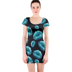 Sassy Turquoise Sassy Lips  Short Sleeve Bodycon Dresses by OCDesignss