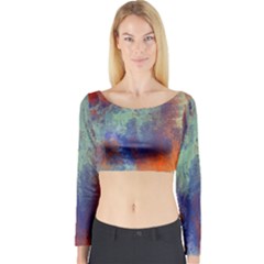 Abstract In Green, Orange, And Blue Long Sleeve Crop Top by digitaldivadesigns