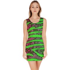 Florescent Green Zebra Print Abstract  Bodycon Dresses