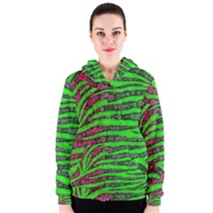 Florescent Green Zebra Print Abstract  Women s Zipper Hoodies