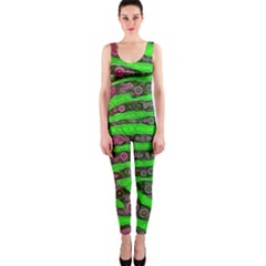 Florescent Green Zebra Print Abstract  Onepiece Catsuits by OCDesignss