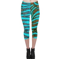 Turquoise Blue Zebra Abstract  Capri Leggings by OCDesignss