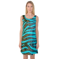 Turquoise Blue Zebra Abstract  Sleeveless Satin Nightdresses by OCDesignss