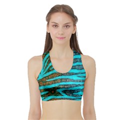 Turquoise Blue Zebra Abstract  Women s Sports Bra With Border by OCDesignss