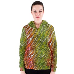 Orange Green Zebra Bling Pattern  Women s Zipper Hoodies