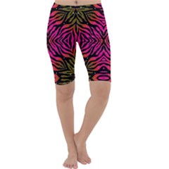 Florescent Pink Green Zebra Abstract  Cropped Leggings by OCDesignss