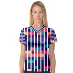 Stripes And Rectangles Pattern Women s V-neck Sport Mesh Tee