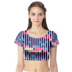 Stripes And Rectangles Pattern Short Sleeve Crop Top by LalyLauraFLM