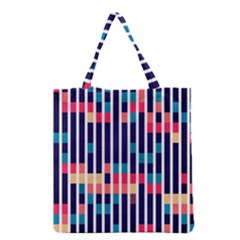 Stripes And Rectangles Pattern Grocery Tote Bag by LalyLauraFLM