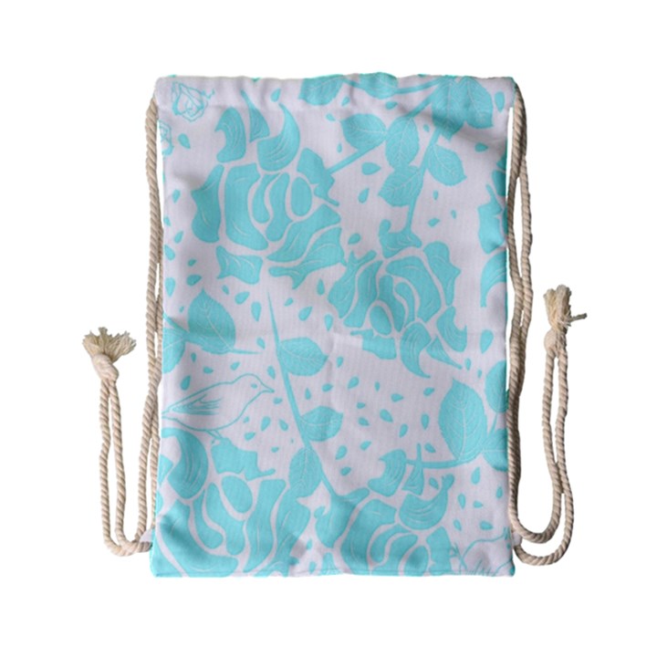 Floral Wallpaper Aqua Drawstring Bag (Small)