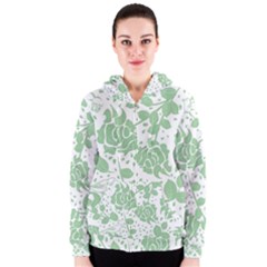 Floral Wallpaper Green Women s Zipper Hoodies