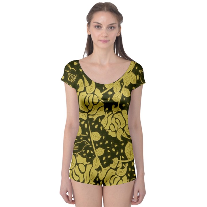 Floral Wallpaper Forest Short Sleeve Leotard