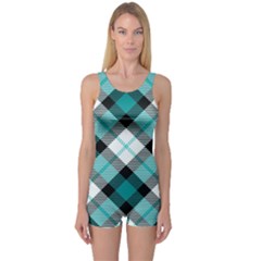 Smart Plaid Teal Women s Boyleg One Piece Swimsuits by ImpressiveMoments