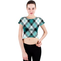 Smart Plaid Teal Crew Neck Crop Top by ImpressiveMoments