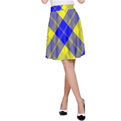 Smart Plaid Blue Yellow A-line Skirts by ImpressiveMoments