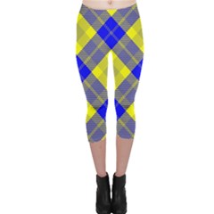 Smart Plaid Blue Yellow Capri Leggings by ImpressiveMoments