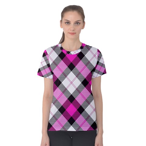 Smart Plaid Hot Pink Women s Cotton Tees by ImpressiveMoments