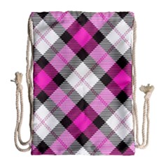 Smart Plaid Hot Pink Drawstring Bag (large) by ImpressiveMoments