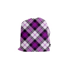 Smart Plaid Purple Drawstring Pouches (small)  by ImpressiveMoments