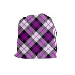 Smart Plaid Purple Drawstring Pouches (large)  by ImpressiveMoments